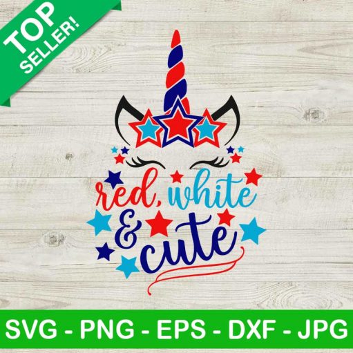 Red White And Cute Unicorn SVG