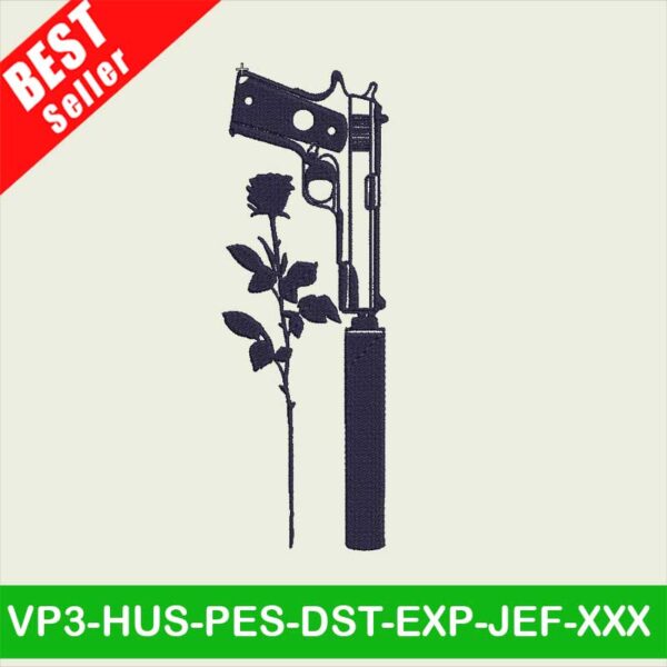 Gun With Flowers embroidery designs