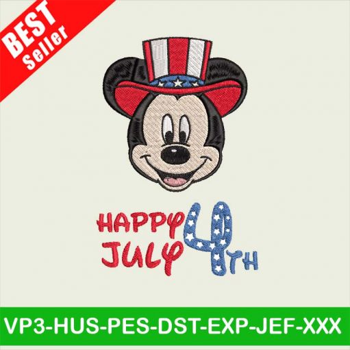 Mickey Happy 4th Of July embroidery designs, 4th Of July Embroidery Files, Mickey Mouse Embroidery machine