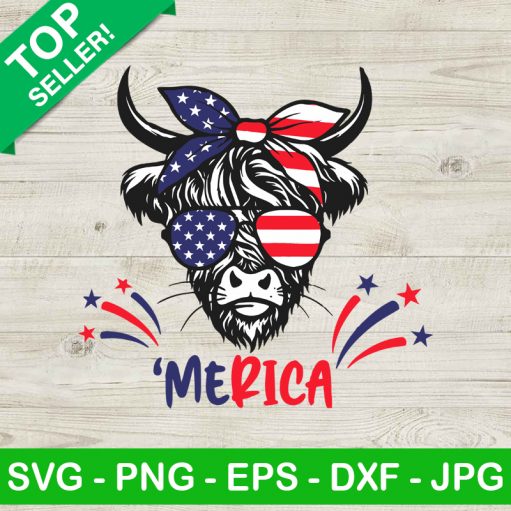 Merica Heifer SVG, 4th Of July Heifer SVG, Highland Cow SVG, Patriotic SVG