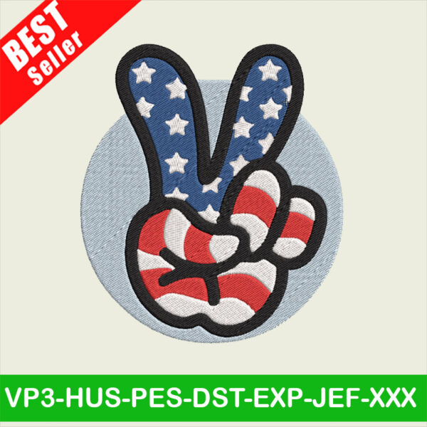 4th Of July Peace Hand Sign Embroidery designs
