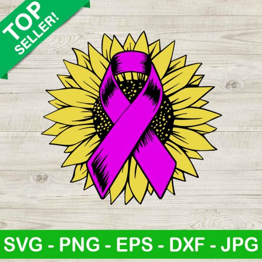 Breast cancer pink ribbon SVG, Pink ribbon SVG, Pink ribbon sunflower SVG