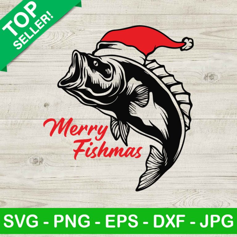 Merry fishmas SVG, Merry christmas fishing SVG, Fish santa hat SVG