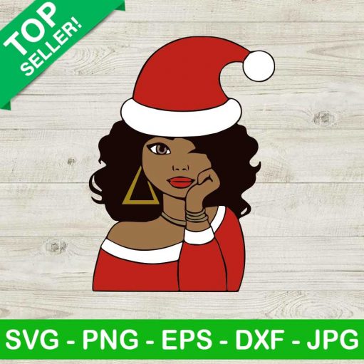 Black Woman Santa Hat Svg