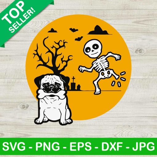 Pug Skeleton Halloween Svg