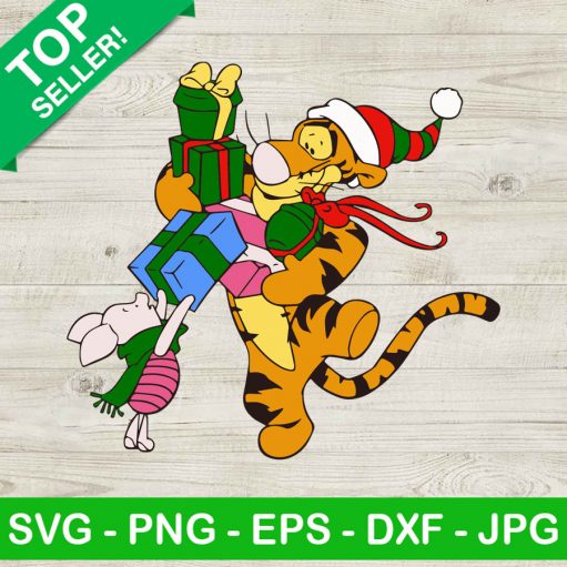 Tiger and piglet santa gift SVG