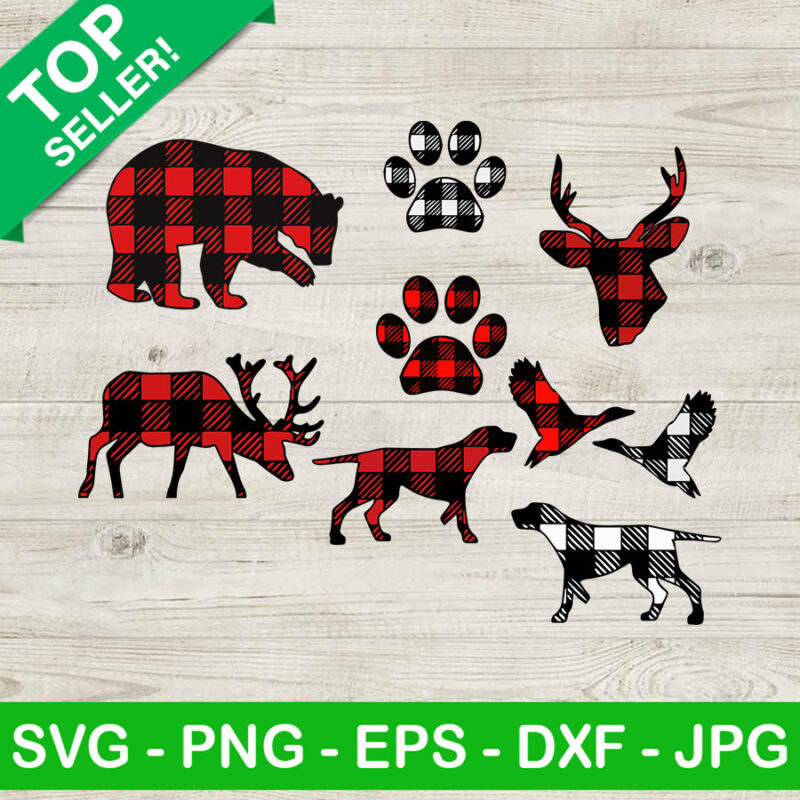 Animals buffalo plaid SVG, Plaid animals SVG, Plaid deer dog paw SVG