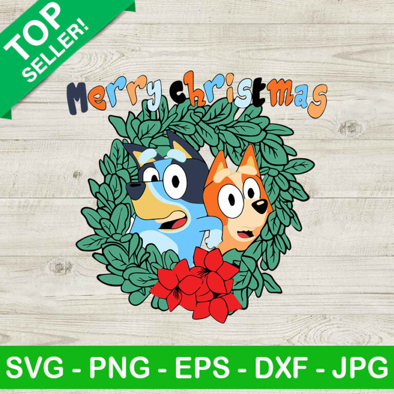Bluey Merry Christmas SVG, Bluey Wreath SVG, Wreath Christmas SVG