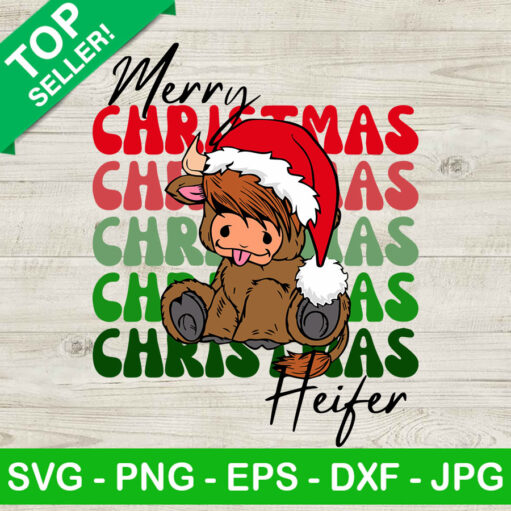 Merry christmas heifer SVG, Heifer with santa hat SVG, Christmas heifer SVG