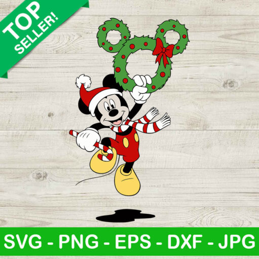 Mickey With Christmas Wreath Svg