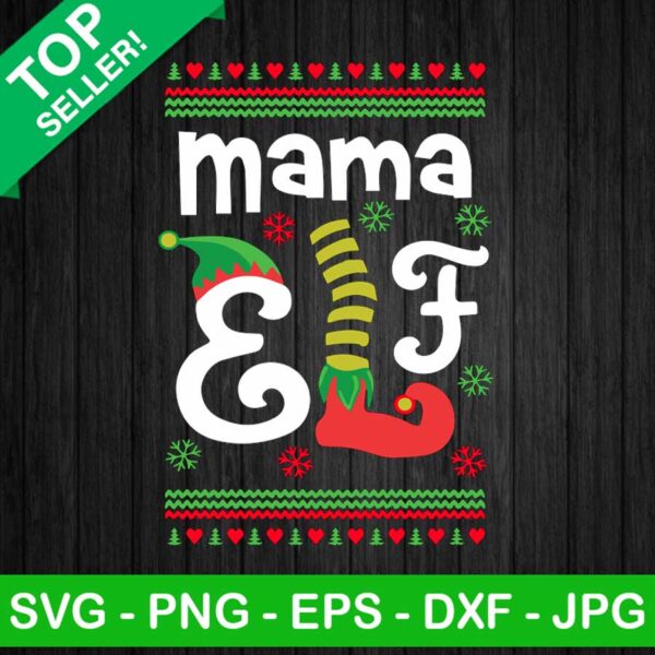 Mama elf ugly sweater pattern SVG