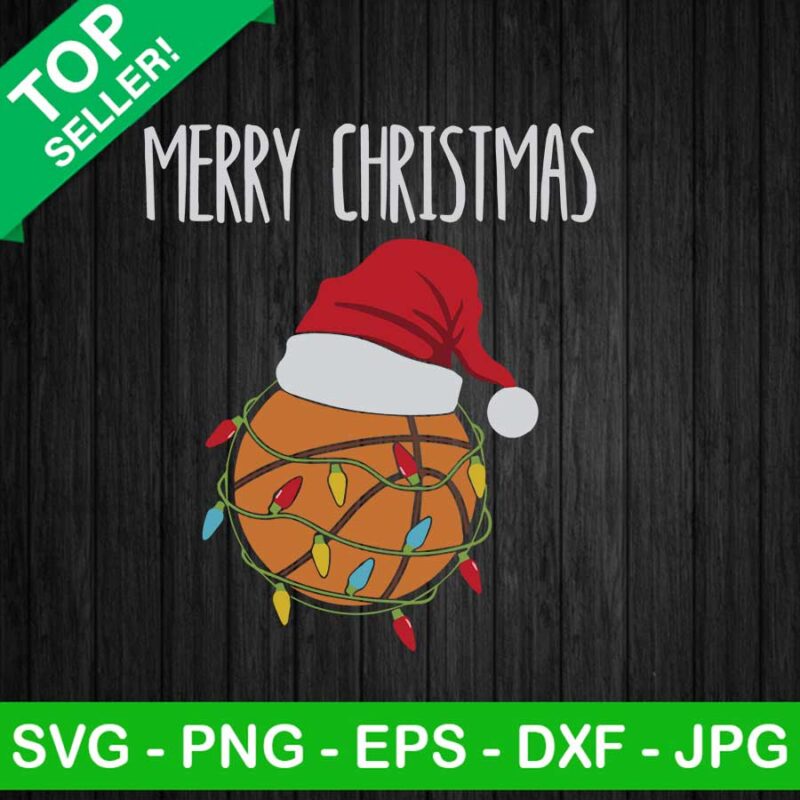 Merry Christmas Basketball Ball SVG, Basketball Santa Hat SVG