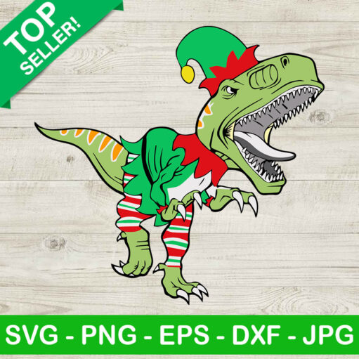 Elf Dinosaur Christmas Svg