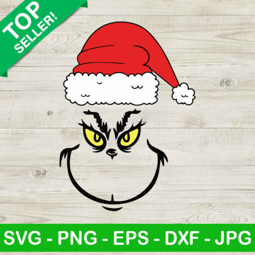 Grinch Face Funny Santa Hat Svg