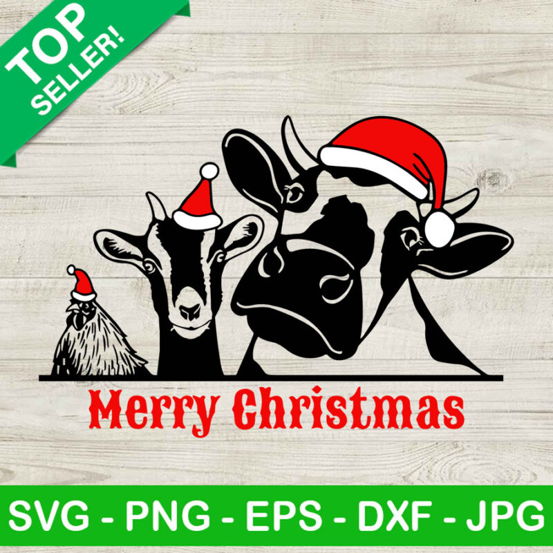 Merry christmas farm animals SVG, Santa animals SVG, Christmas farm SVG