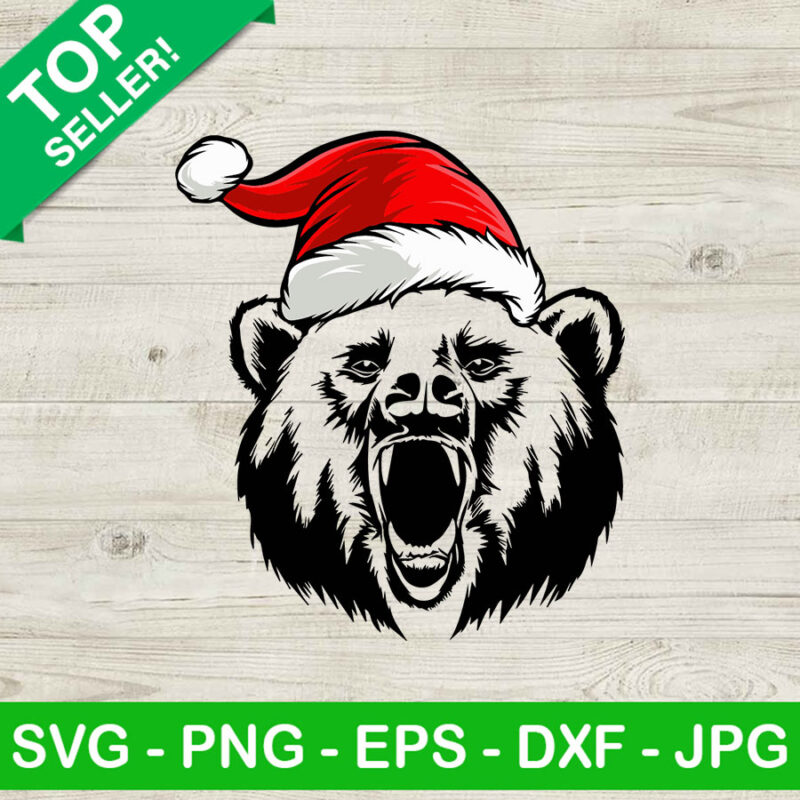 Santa Bear SVG, Christmas Bear SVG, Bear Christmas Hat SVG