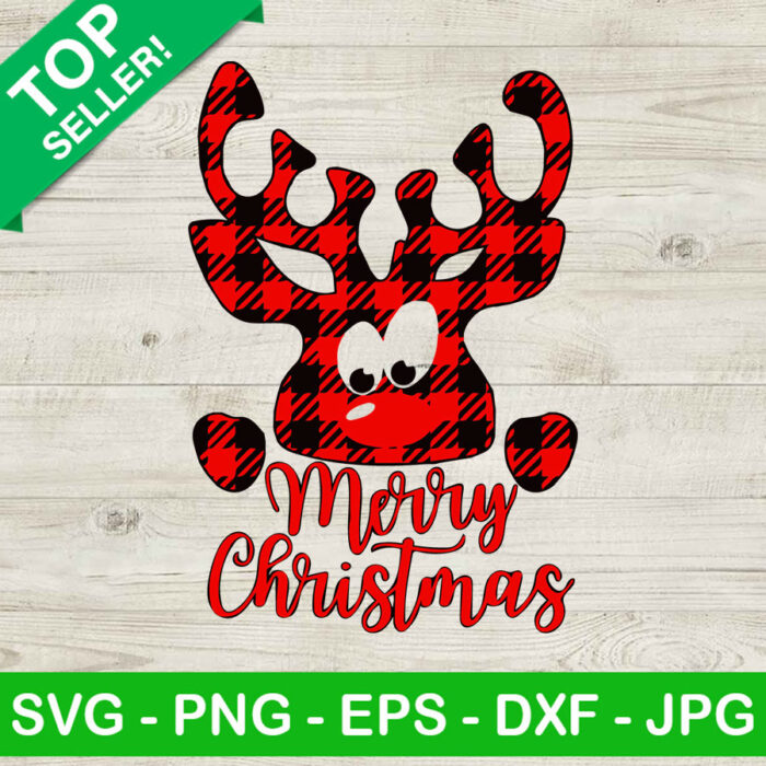 Merry christmas reindeer buffalo plaid SVG