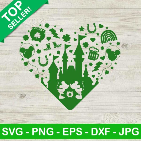 St Patricks Day Disney Heart SVG, St Patricks Day Castle SVG, Mickey Shamrock SVG