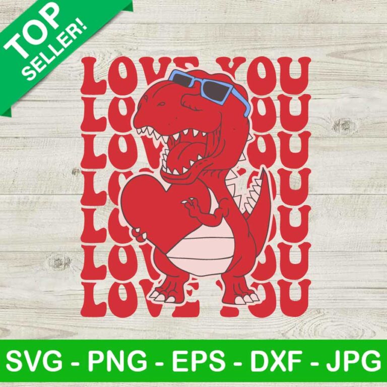 Dinosaur Retro Valentine SVG, Happy Valentines Day SVG, T Rex Love You SVG