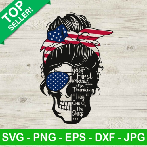 Messy Bun AMerican Flag Skull SVG