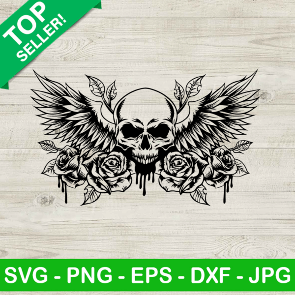 Skull With Wings SVG, Skeleton Floral Wings SVG, Skull And Rose SVG