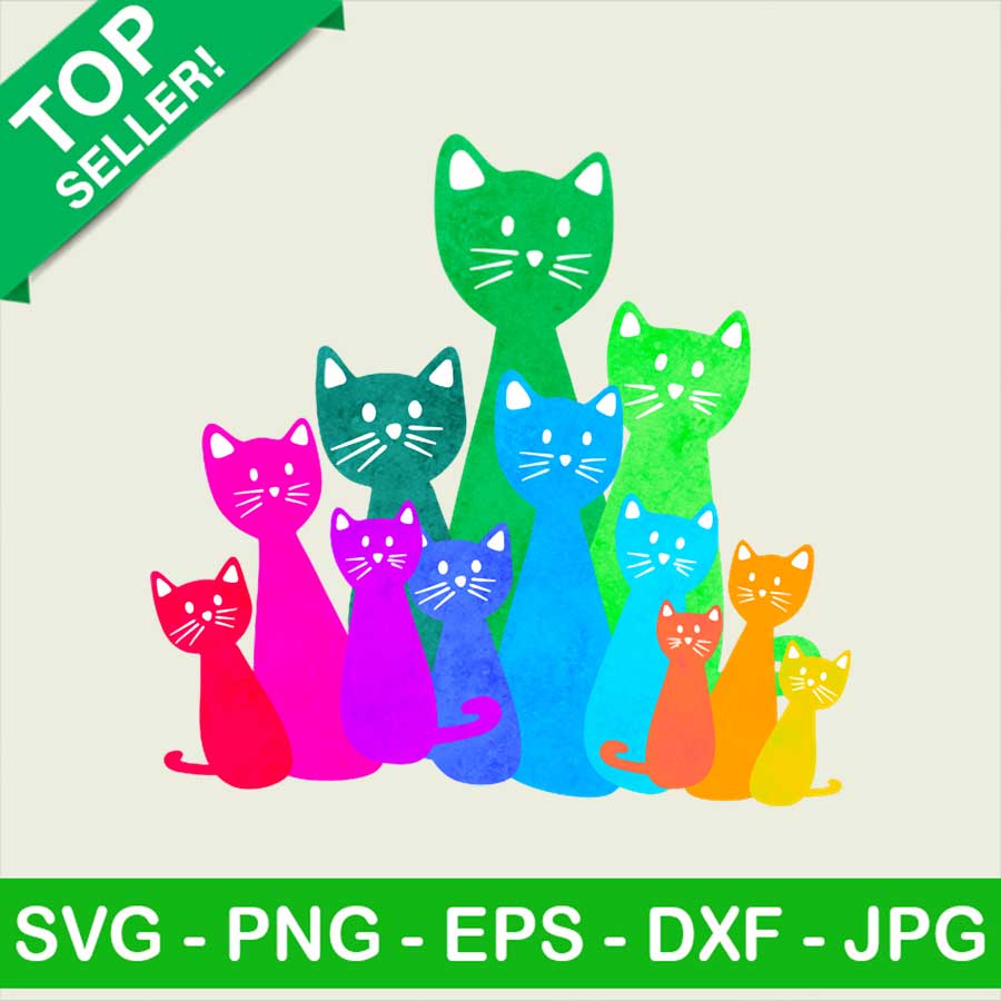 Color Cats Png, Cute Cats Sublimation Transfer Png, Funny Cat Transfer Png