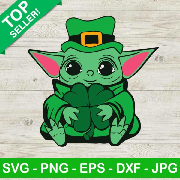 Lucky Baby Yoda SVG, Saint Patricks Day SVG, Baby Yoda SVG, Baby Yoda Holding Shamrock SVG