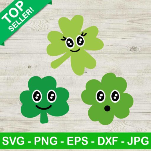 Four Leaf Clover Funny Face Svg