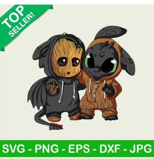 Groot and baby toothless PNG