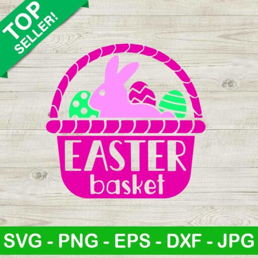 Easter Basket With Bunny And Eggs Svg