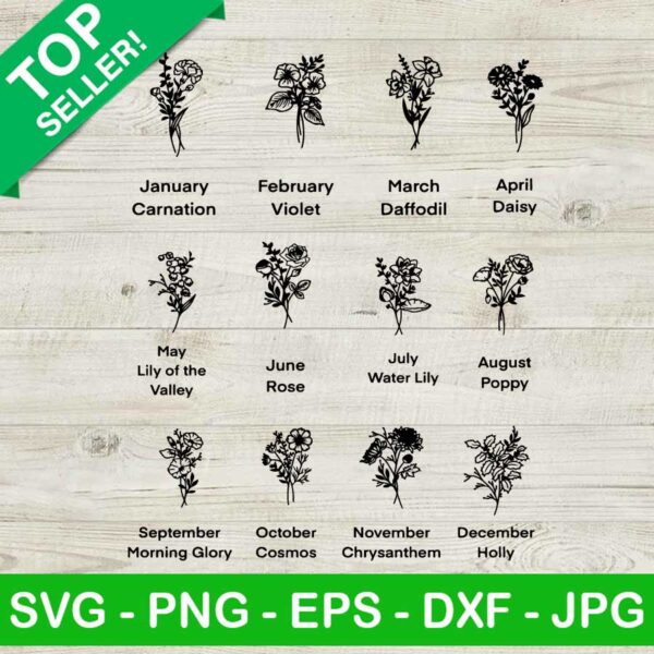 Birth month flowers SVG