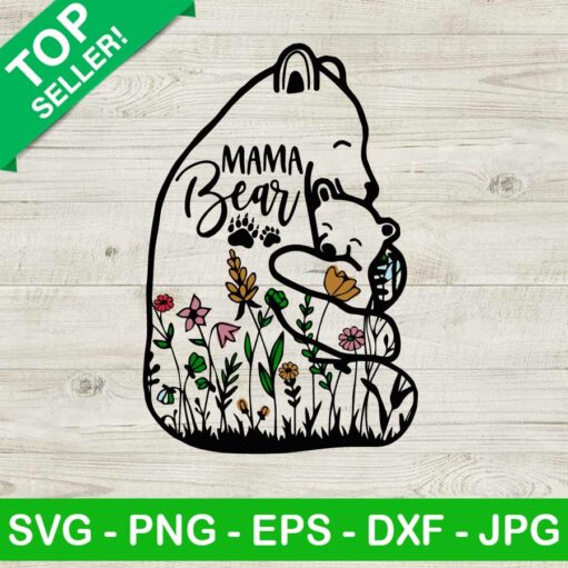 Floral mama bear and baby SVG