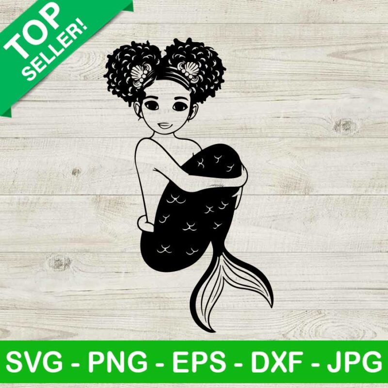 Mermaid Afro Girl SVG, Mermaid SVG, Cute Mermaid Girl SVG