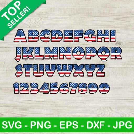 American flag alphabet and number SVG