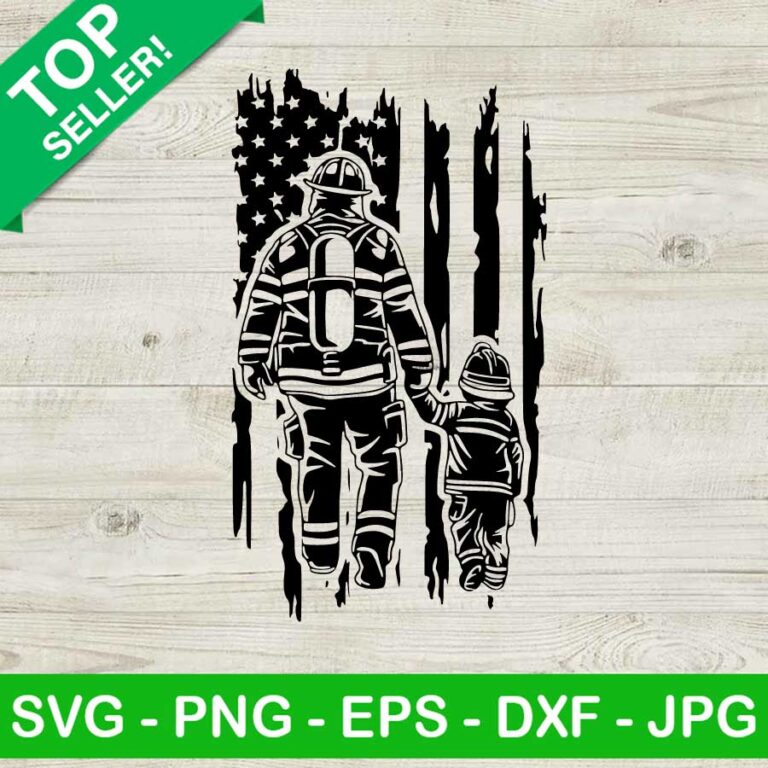 Father And Son Fire Flag SVG, Father Firefighter SVG, US Firefighter ...