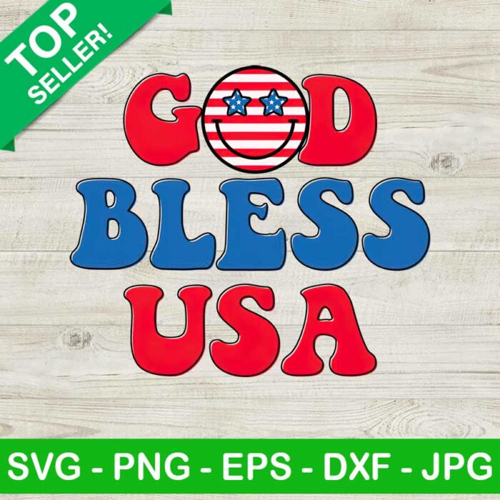 God Bless USA Smiley PNG, 4th Of July Sublimation transfer PNG, Smiley Face Heat Transfer PNG
