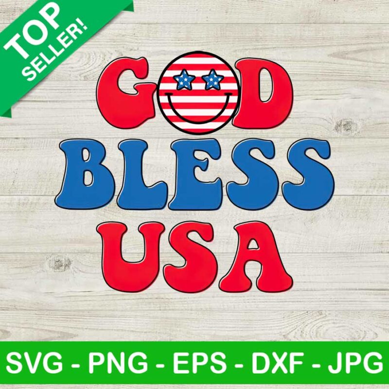 God Bless USA Smiley PNG, 4th Of July Sublimation transfer PNG, Smiley ...