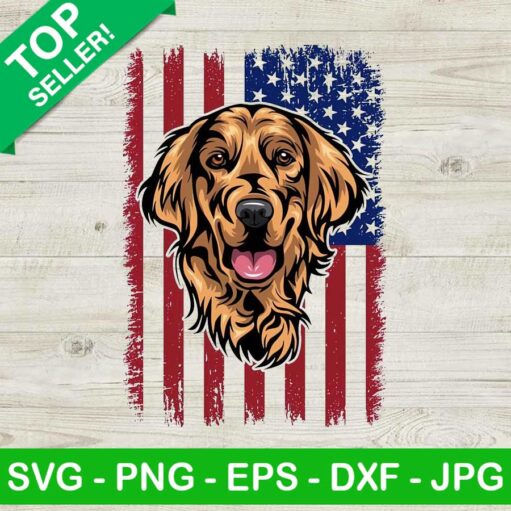 Golden Retriever Dog American Flag PNG