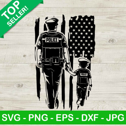 American Flag Police Father And Son SVG