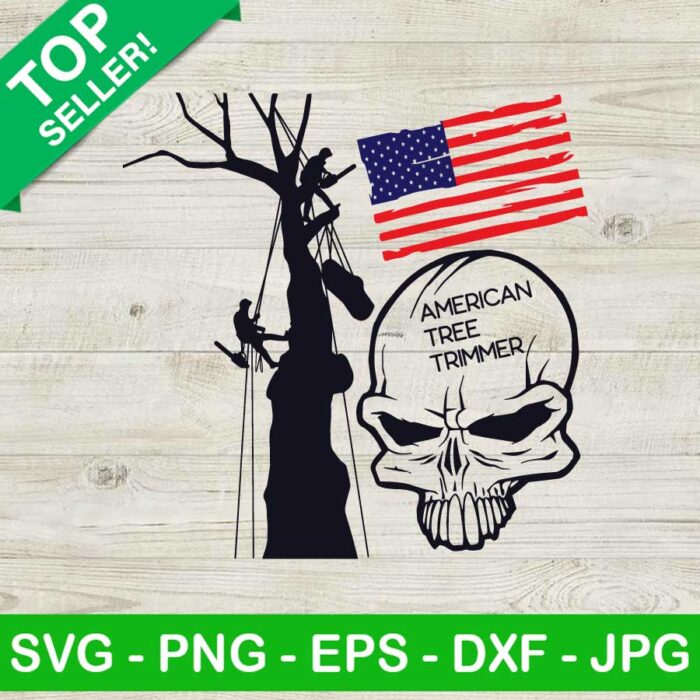 American Tree Trimmer Skull And USA Flag SVG