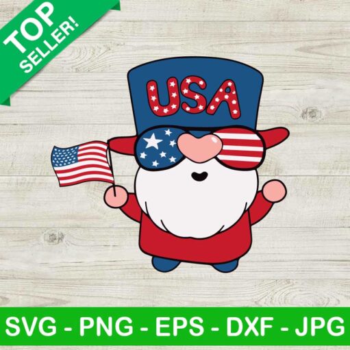 Cute America USA gnome with flag SVG