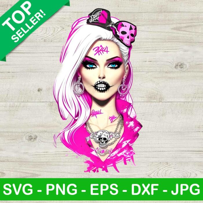 Horror Barbie Halloween PNG, Skull Barbi Pouty Lips PNG Sublimation transfer PNG, Barbie Holiday Heat Transfer PNG