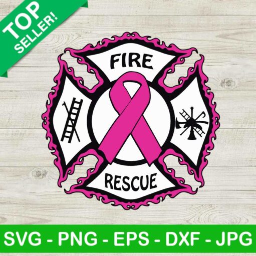 Fire Rescue Pink Ribbon Breast Cancer Svg