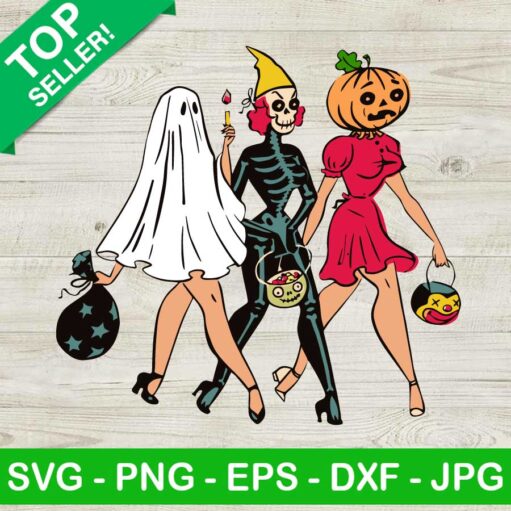 Halloween Women Spooky Ghost And Sketelon SVG