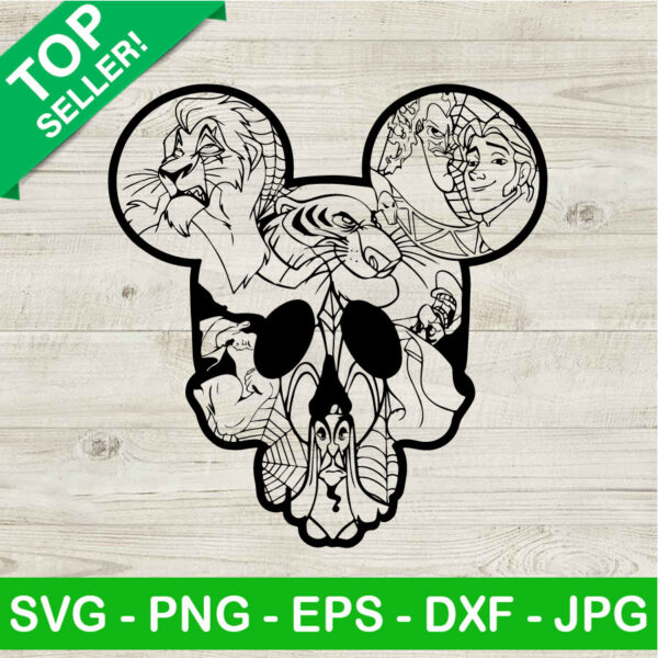 Halloween Villains Evil Mickey Mouse Skull SVG, Disney Villains Characters SVG, Halloween Mickey Head SVG