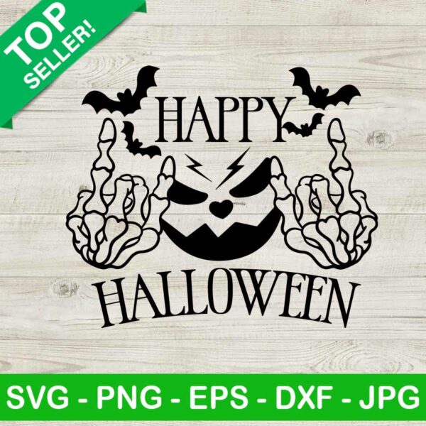 Happy halloween skeleton rock hand SVG