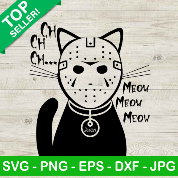 Jason Voorhees Black Cat Horror SVG, Jason Ch Ch Ch Meow Meow Meow SVG, Scary Cat With Jason Voorhees Mask SVG