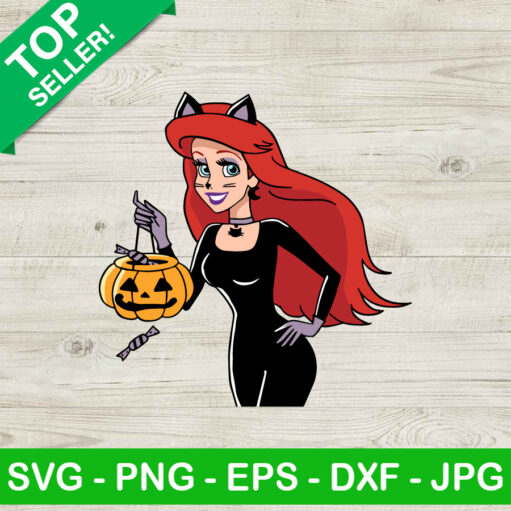 Ariel Little Mermaid With Pumpkin Svg