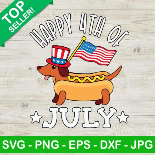 Happy 4Th Of July Dachshund Hot Dog Svg
