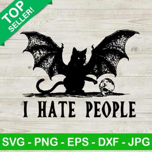 Black Bat Cat I Hate People Svg